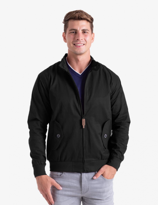 Harrington jacket dengan aksen hoodie yang terpisah